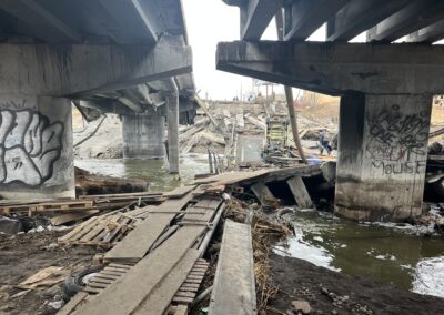 The wrecked Irpin bridge where the fleeing refugees and the wounded had to somehow cross.
