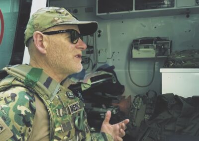 Giving an interview to Ukranian forces radio in the Donbas.
