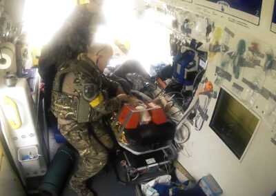 Here, yet another child is critically injured when his house was shelled near Bakhmut. Sadly his mother dies at scene. Whilst we were saving his life, the MiG fighter that attacked his home kept returning to disrupt our treatment.
